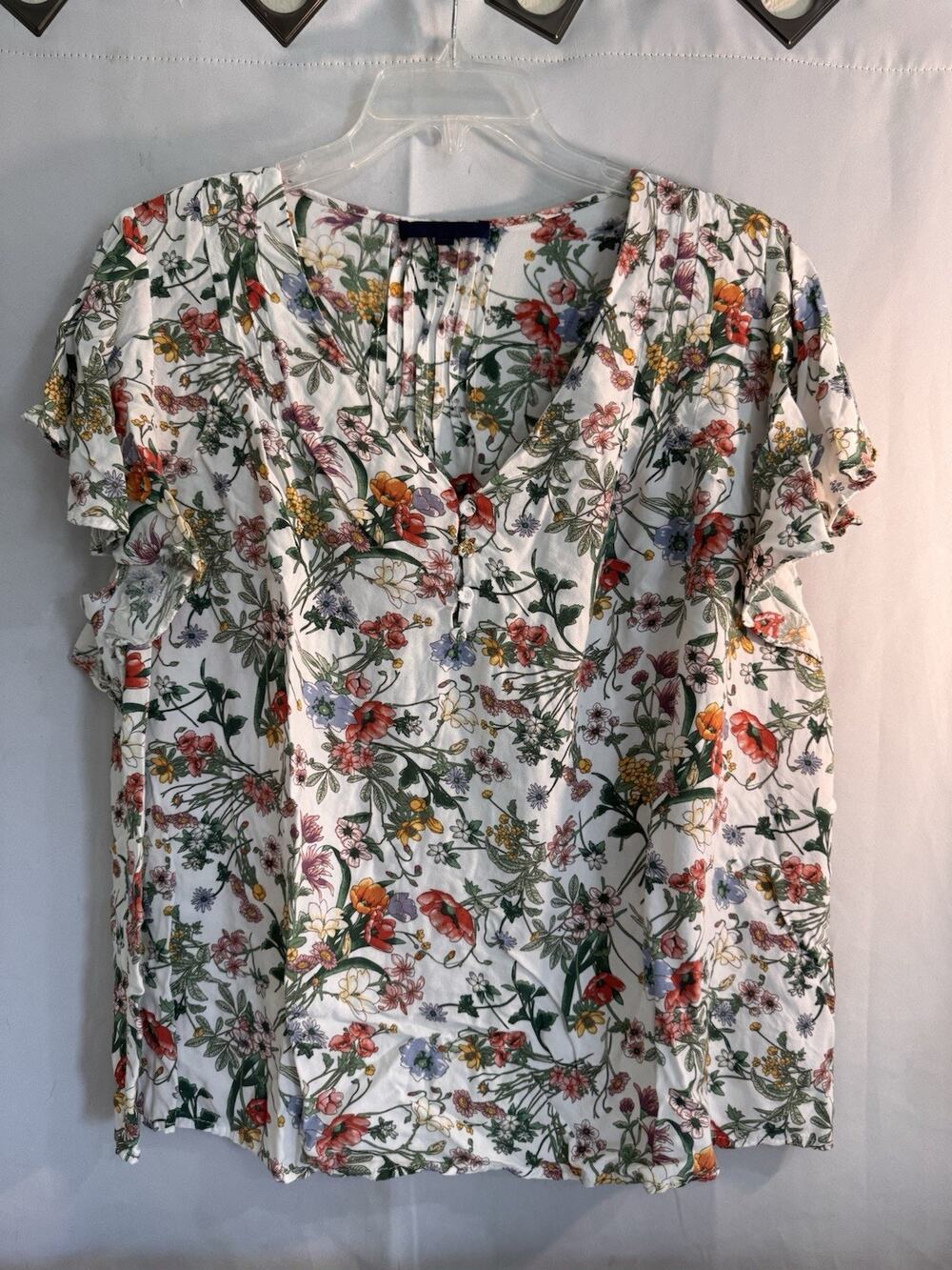 Tommy Hilfiger Women's Floral Pintuck Cap Sleeve Blouse Multicolor Size 2X LY2